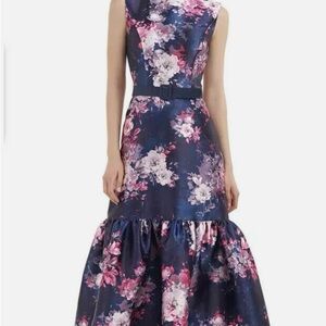 Kay Unger Floral Navy Sleeveless Dress